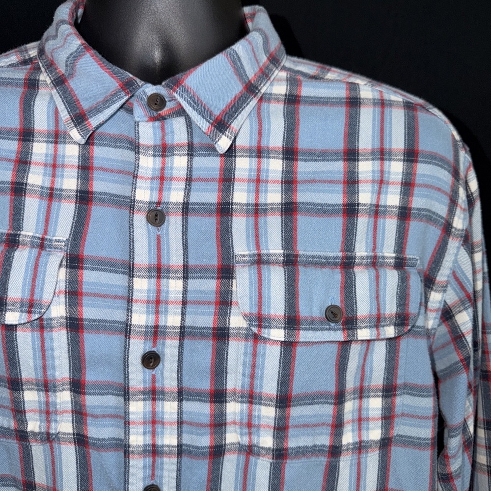 LL BEAN Men's Blue Plaid Flannel Shirt Size Large Soft Cotton 285285 VTG